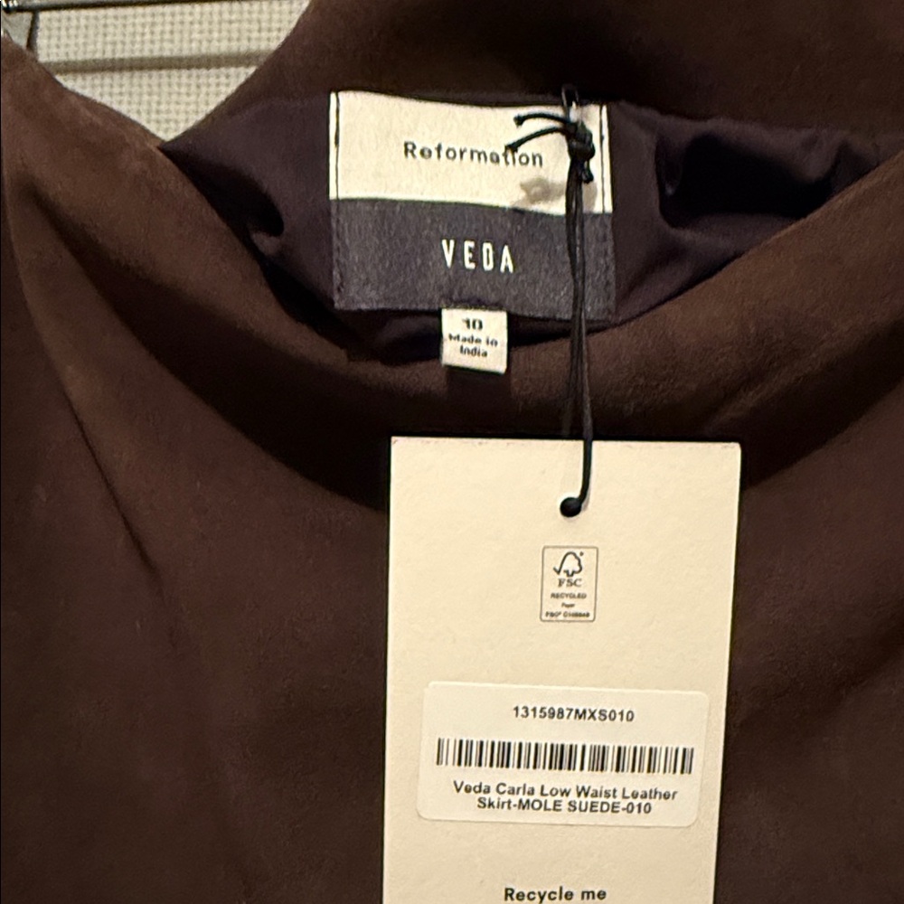 NWT Reformation Veda Carla Low Waist Leather Skirt Mole Brown (Suede) Size 10 - Picture 4 of 7